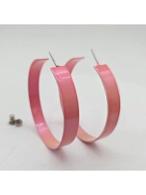 Pink Ombre Resin Hoop Earrings Lightweight & Minimalist Jewelry 1.75" Iridescent